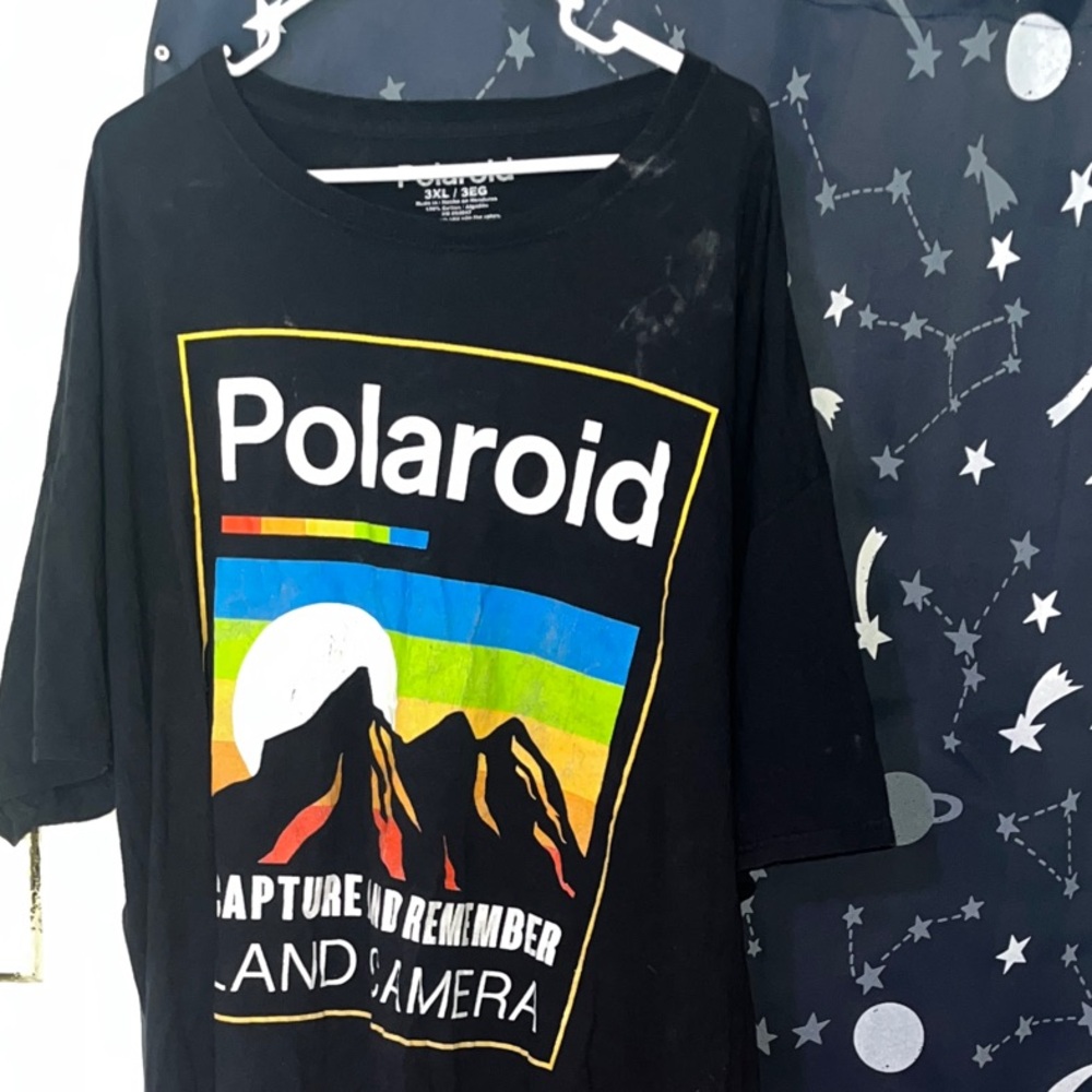 Polaroid Black Graphic Tee with Multicolor Design